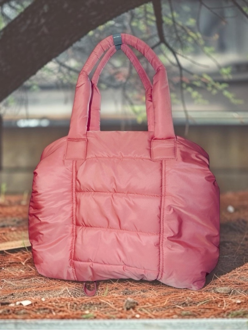 OFFLINE by Aerie Pink Puffer Quilted Weekender Duffel Gym Bag NWT